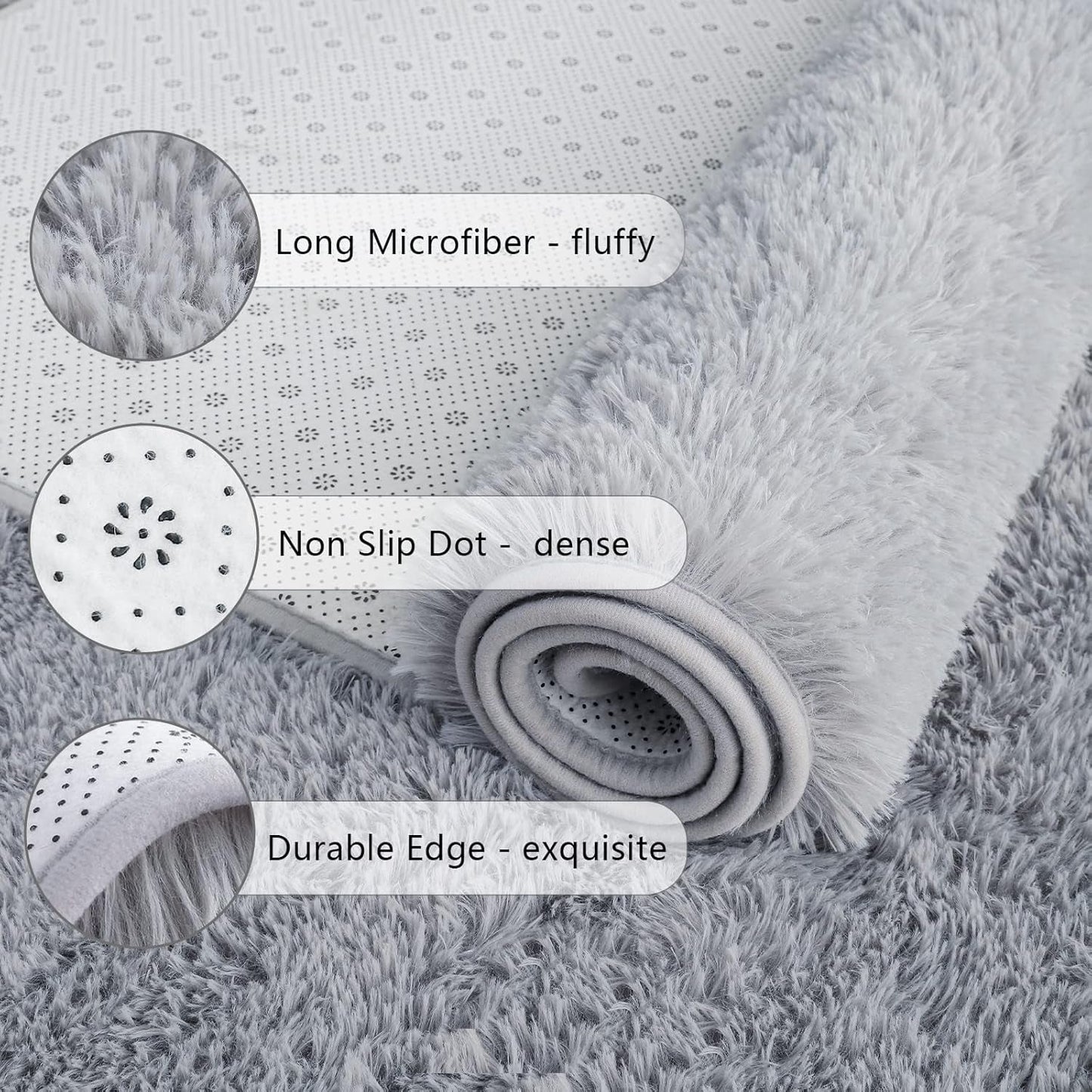 Soft Runner Rugs for Bedroom Living Room Plush Fluffy Rug 2X6 Feet, Shag Furry Area Rug Carpet Non Shedding for Nursery Children Kids Girls Room Home Decorative, Grey
