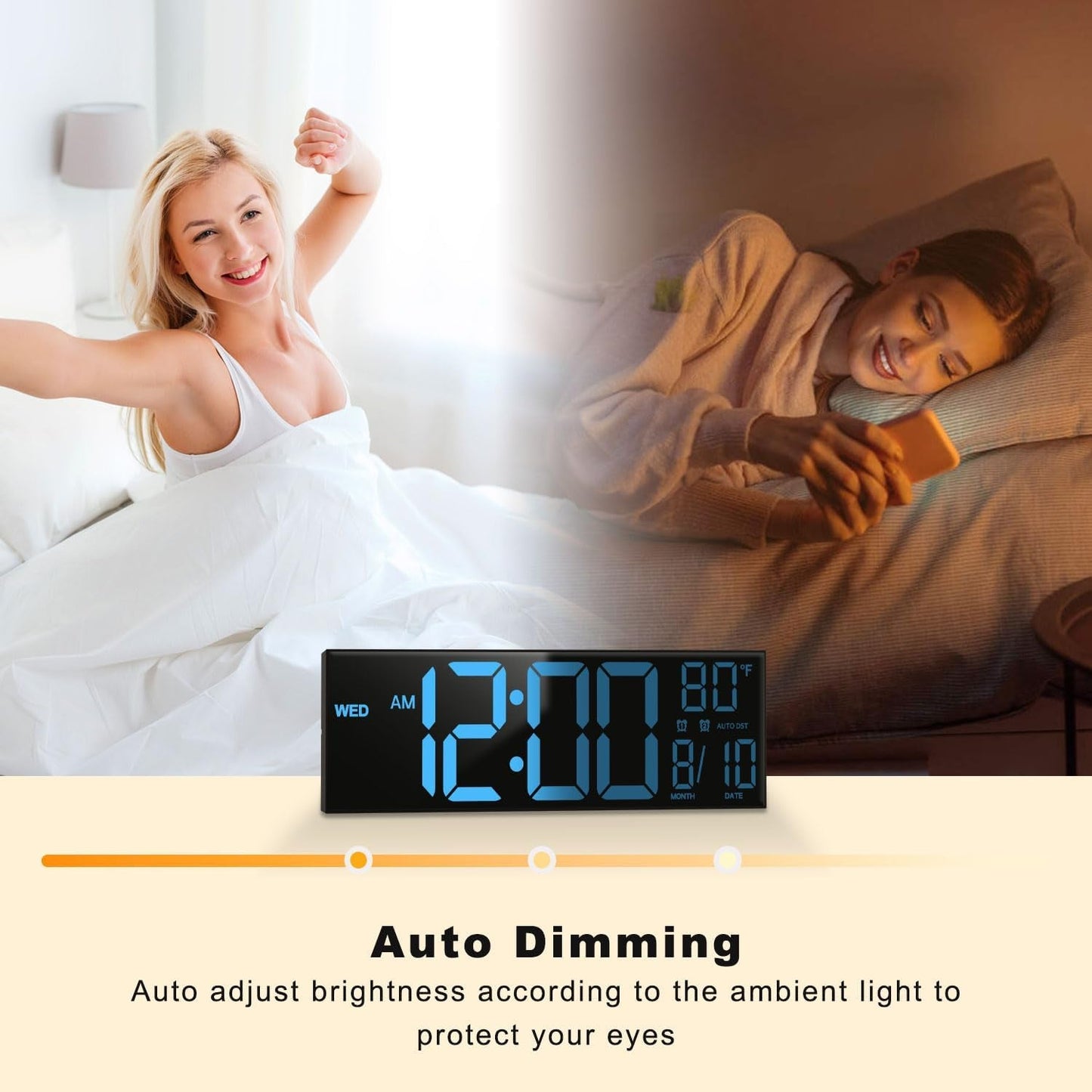 16" Large Digital Wall Mount Clock, Count down Timer, Alarm, Big LED, 8 RGB Color, DST, Temperature for Living Room Classroom Desk, Xmas, Birthday Gift for Senior Mom Dad (Black, 16 Inches)
