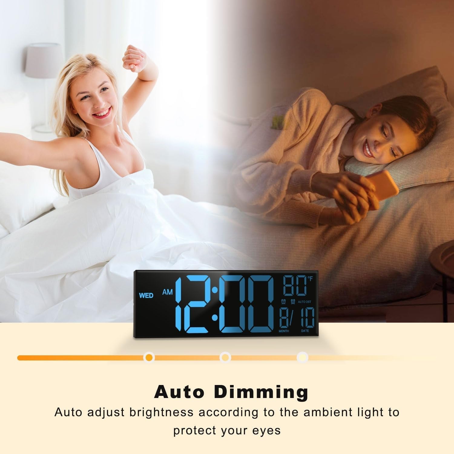 16" Large Digital Wall Mount Clock, Count down Timer, Alarm, Big LED, 8 RGB Color, DST, Temperature for Living Room Classroom Desk, Xmas, Birthday Gift for Senior Mom Dad (Black, 16 Inches)
