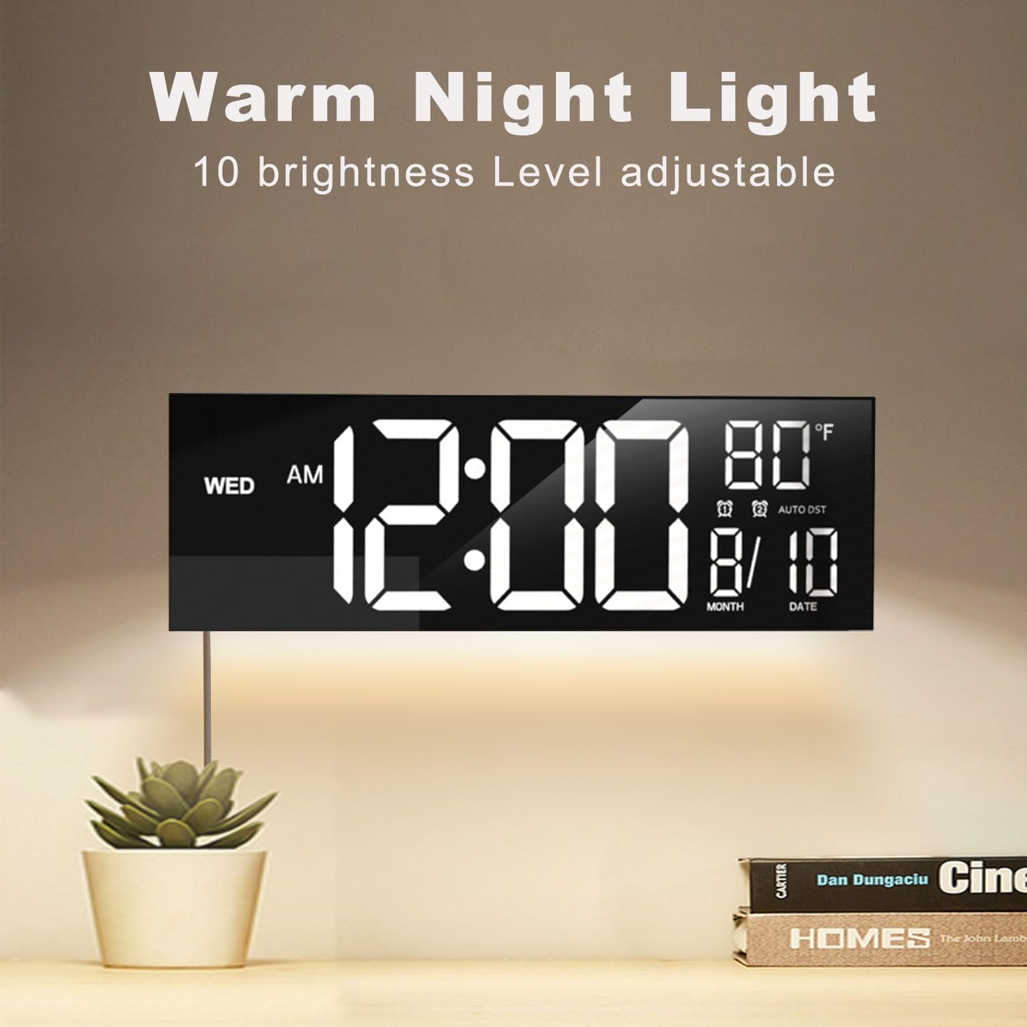 16" Large Digital Wall Mount Clock, Count down Timer, Alarm, Big LED, 8 RGB Color, DST, Temperature for Living Room Classroom Desk, Xmas, Birthday Gift for Senior Mom Dad (Black, 16 Inches)