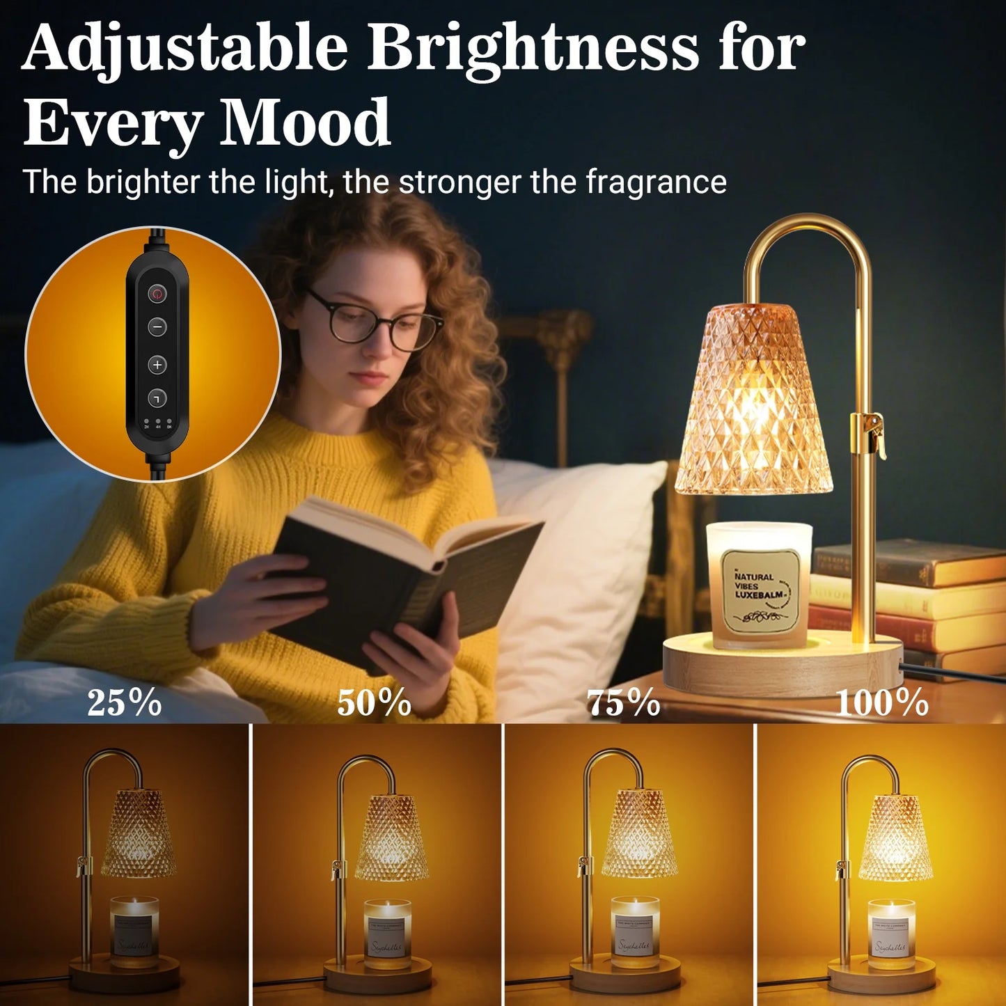 Candle Warmer Lamp with Timer, Dimmable Adjustable Height Wax Warmer Lamp，Home Decor Wax Melter Light (2*50W GU10 Bulbs)