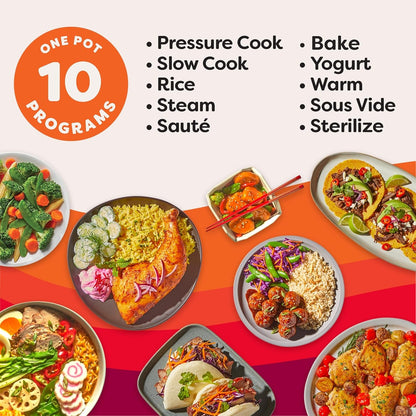 Pro 10-In-1 Pressure Cooker, Slow Cooker, Rice/Grain Cooker, Steamer, Sauté, Sous Vide, Yogurt Maker, Sterilizer, and Warmer, Includes App with over 800 Recipes, Black, 6 Quart