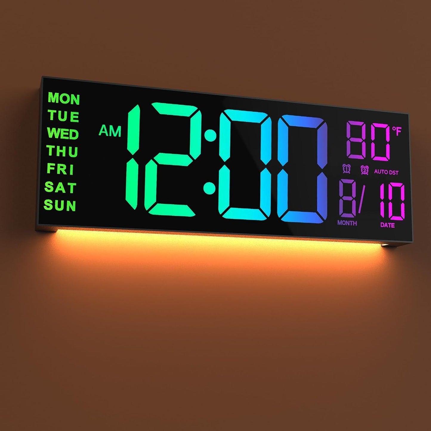 16" Large Digital Wall Mount Clock, Count down Timer, Alarm, Big LED, 8 RGB Color, DST, Temperature for Living Room Classroom Desk, Xmas, Birthday Gift for Senior Mom Dad (Black, 16 Inches)