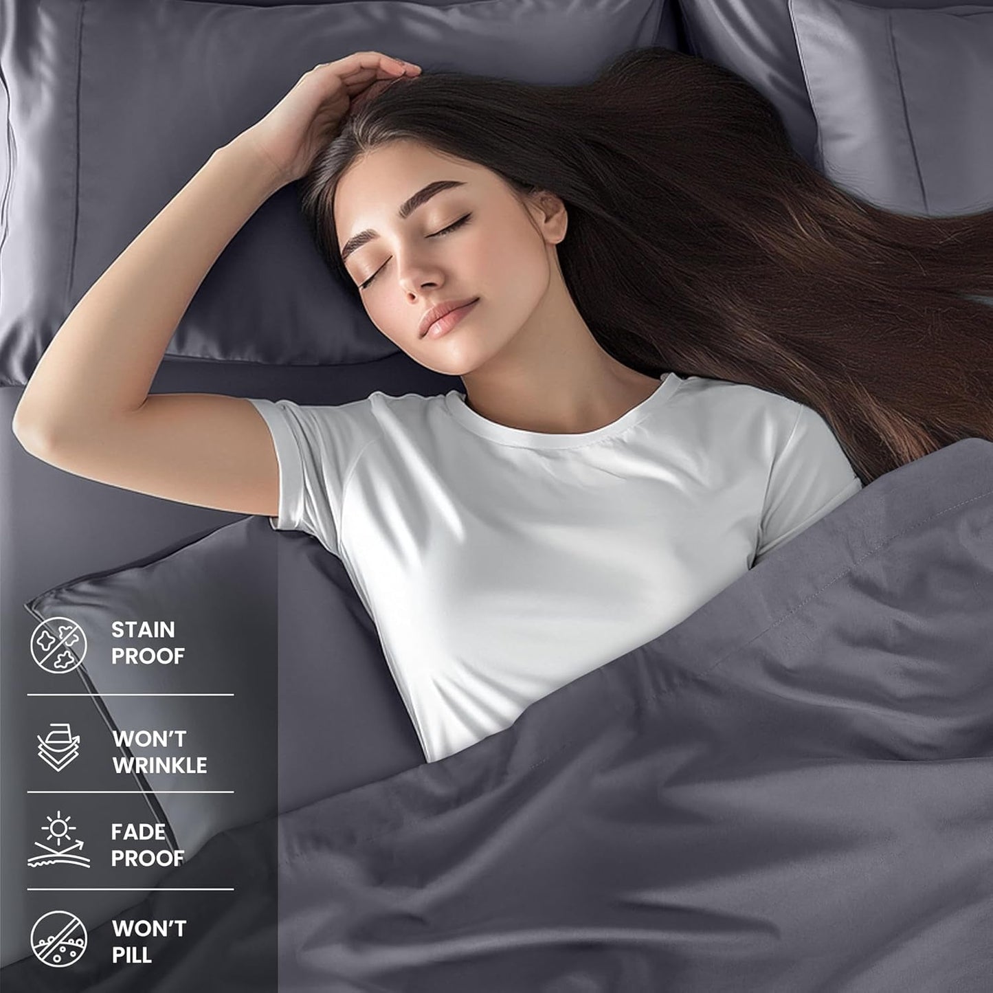 Queen Sheet Set – 4 Piece Bed Sheets for Queen Size Bed, Soft and Breathable Microfiber, Includes 1 Fitted Sheet, 1 Flat Sheet and 2 Pillowcases (Grey)