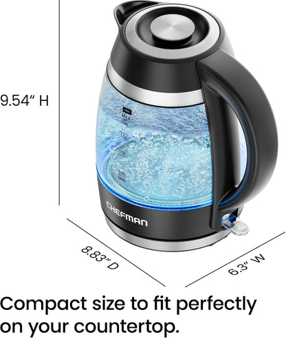 Electric Kettle, 1.8L 1500W, Hot Water Boiler, Removable Lid for Easy Cleaning, Auto Shut Off, Boil-Dry Protection, Stainless Steel Filter, BPA Free, Borosilicate Glass Electric Tea Kettle