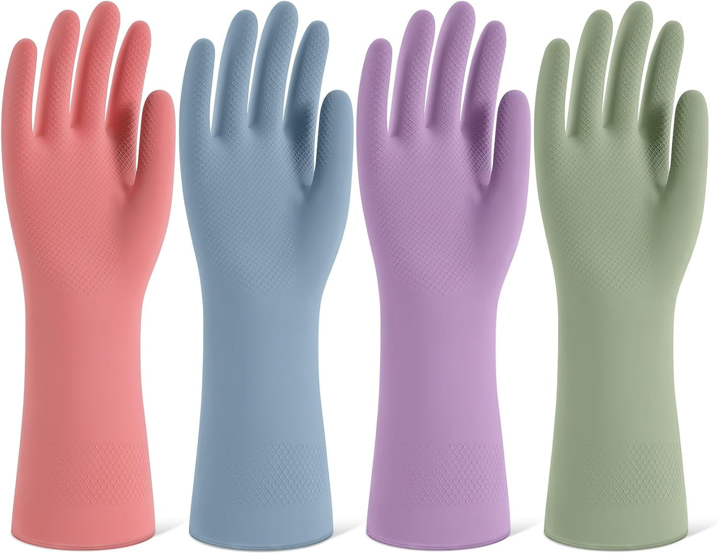 Rubber Cleaning Gloves for Dishwashing, 4 Pairs Reusable Kitchen Gloves for Washing Dishes and Household Cleaning, Colorful Dish Gloves with Flocked Lining and Non-Slip Grip, Pefect for Woman Men - L