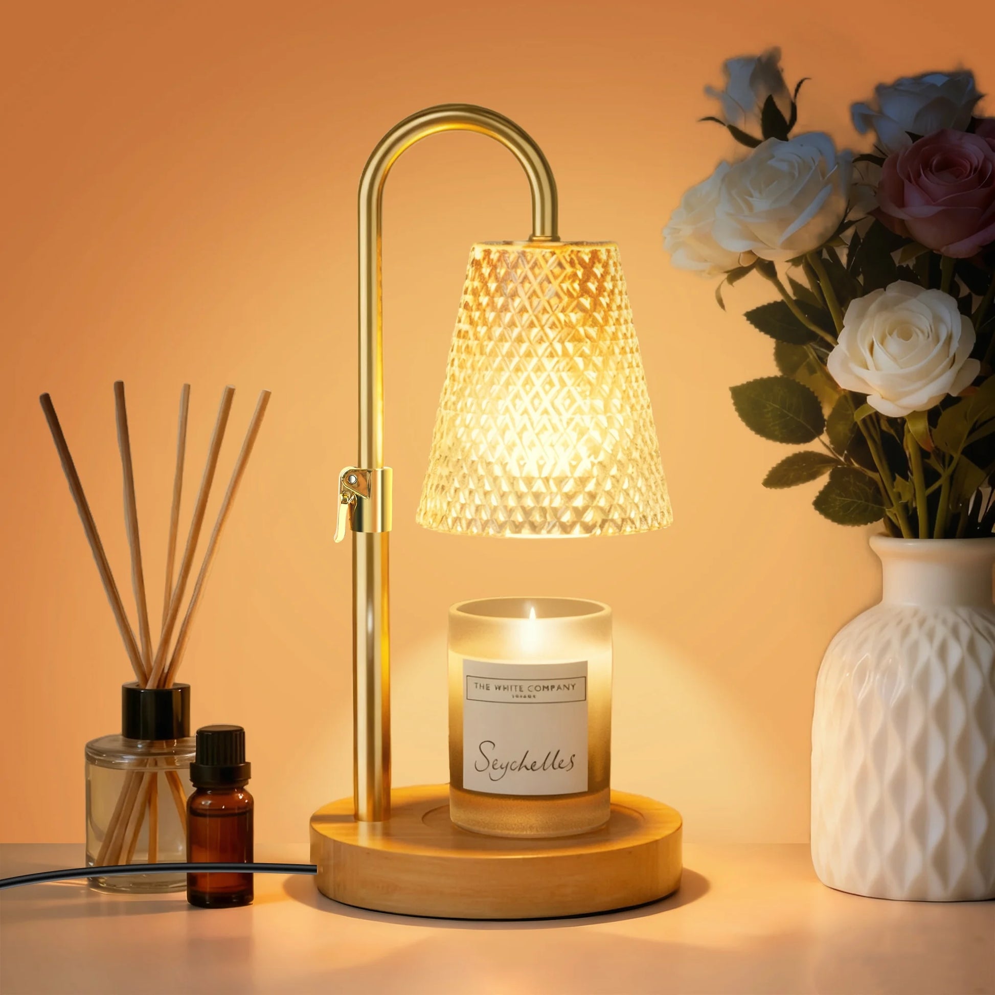 Candle Warmer Lamp with Timer, Dimmable Adjustable Height Wax Warmer Lamp，Home Decor Wax Melter Light (2*50W GU10 Bulbs)