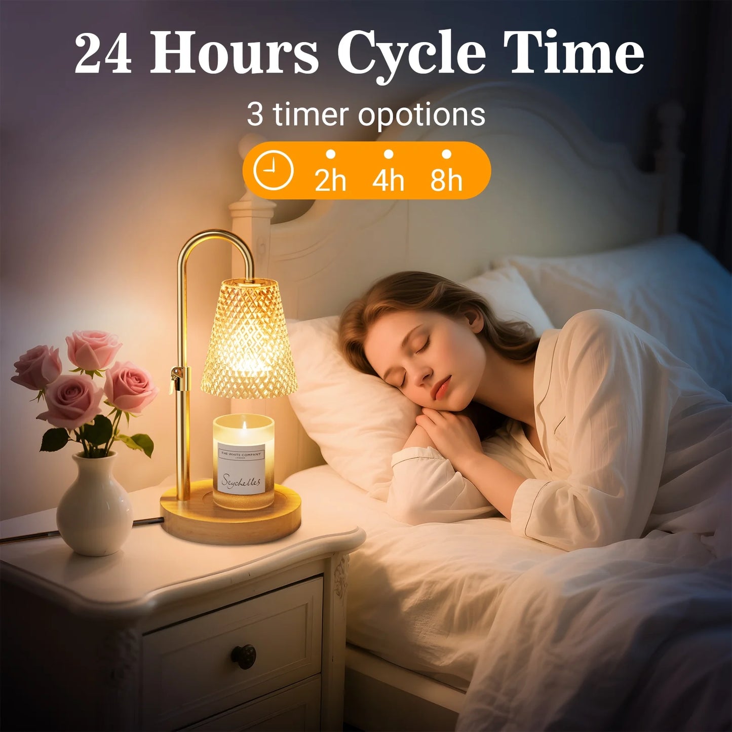 Candle Warmer Lamp with Timer, Dimmable Adjustable Height Wax Warmer Lamp，Home Decor Wax Melter Light (2*50W GU10 Bulbs)